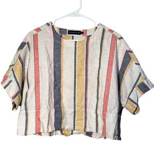 United by Blue Boxy Crop Top Striped Organic Cotton Linen XS